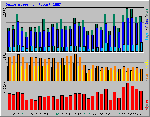 Daily usage for August 2007